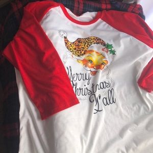 Leopard Santa women’s baseball tee XL NWOT